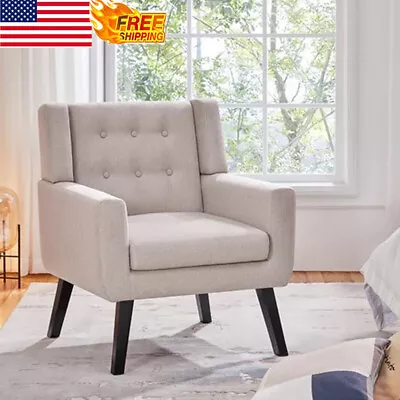 Upholstered Button Tufted Accent Chair Beige Mid-century Modern 300 Lb Capacity • $105.92