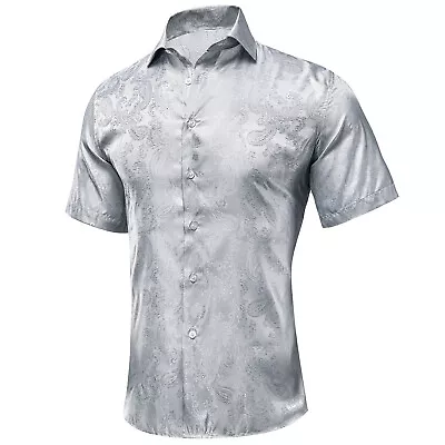 Mens Dress Silk Shirt Long Sleeve Black Blue Paisley Casual Button Down Shirts • £16.99