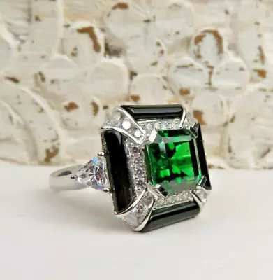 Stunning Victoria Wieck Dark Green Cz And Sterling Silver Cocktail Ring Sz 6 • $49