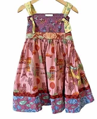 Matilda Jane Knot Dress Girls Sz 4 Paris City Of Lights Floral Twirl Car Pockets • $29.49