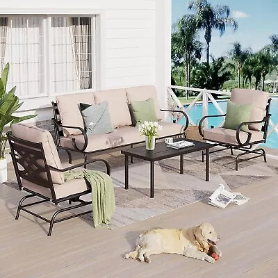 4PCS Patio Furniture Set Metal Modern Outdoor Conversation Sets Sectional Sofa • $789.99