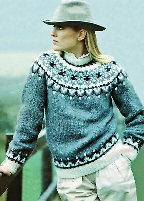 Ladies Fair Isle Yoke Sweater Icelandic Jumper KNITTING PATTERN Chunky 34 - 44  • £2.15