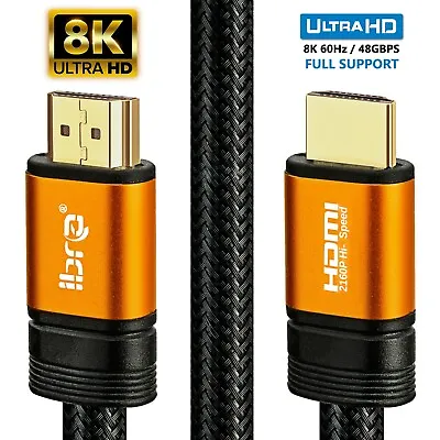 Premium 4k/8k Hdmi Cable 2.0/2.1 High Speed Gold Plated Braided Lead 4320p 3d • £33.99