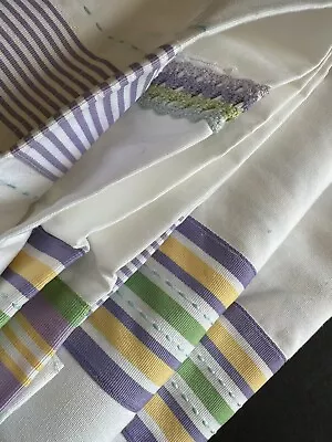 Pottery Barn Kids Shower Curtain Purple Green Multi Stripe 100% Cotton Fabric • $29