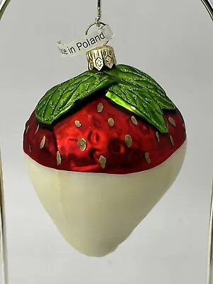 Vintage Glass STRAWBERRY  Christmas Ornament White Chocolate Made In Poland • $7.99