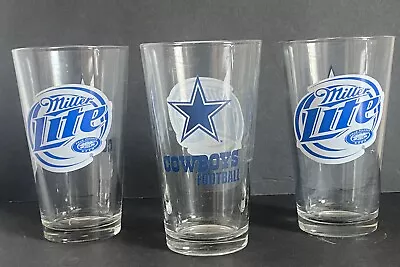 MILLER LITE Pint Glasses Dallas Cowboys Football Set Of 3 Collector Home Bar • $24
