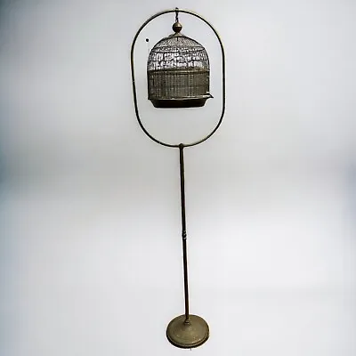 Antique Vintage Brass Hanging Bird Cage On Stand • $100