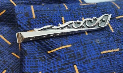 Vintage TIE BAR CLIP CLASP STAY Silver Tone Flourishes & Textured • $9.99