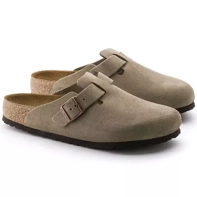 Men's Birkenstock Boston Clog Soft Footbed - Taupe Suede Leather - Size 44 • $129.99