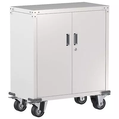 AOBABO Steel Lockable Office Storage Cabinet Adjustable Shelves & Wheels White • $135.99