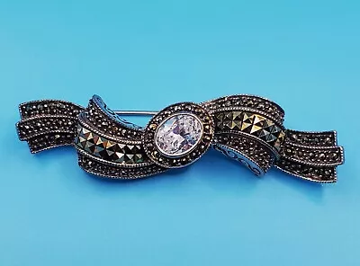 Gorgeous Vintage Judith Jack Sterling Silver Marcasite Art Deco Style CZ Brooch • $39.99