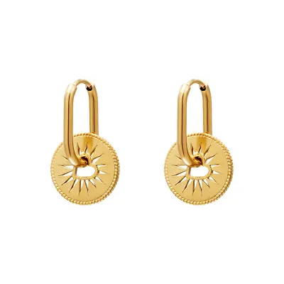 18ct Gold-Plated Oval Hoop Earrings With Heart Coin Charm • £13.99