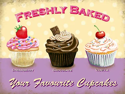 £4.45 • Buy Freshly Baked Cupcakes, Retro Metal Sign Vintage, Kitchen, Cafe, Gift