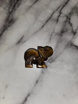 Tiger's Eye Crystal Miniature Lucky Elephant Figurine • $1.99