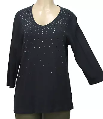 Quacker Factory Women's Top 3/4 Sleeve Black Size L • $14