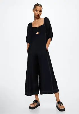 Mango Exclusive Collection MNG Wide Leg Contrast Seam Jumpsuit In Black Size M • $69.99