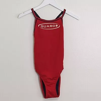 TYR One Piece Red Lifeguard Swim Suit Guard Print Size 30 • $17.99