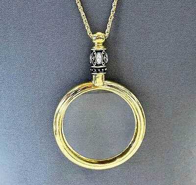 Antique Gold Color Hand Mirror Design 5X Magnifying Glass Pendant Necklace • $17.99