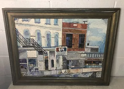 VTG Oil On Board Painting Four Seasons Restaurant Pepsi Sign Street Scene City • $71.95