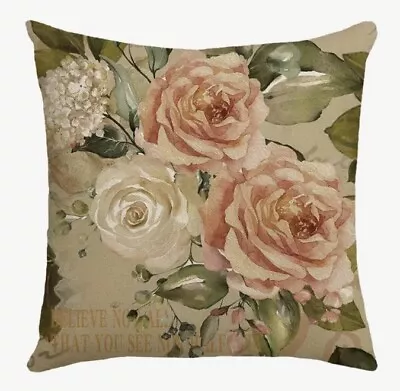 Vintage Rose French Floral Garden Spring Throw Pillow Cover Holiday HOME Decor • $13.56