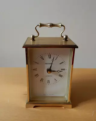 1980’ English Made Metamec Quartz Brass Carriage Mantel Clock Working Order • £9.90
