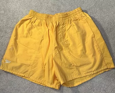 Vintage SPEEDO Mens Swim Trunks Lined Running Shorts Size Medium Yellow 80s • $24.95