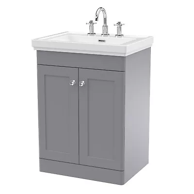 Nuie Classique 600mm Basin Vanity Unit 3 Tap Hole Traditional Satin Grey • £309.95