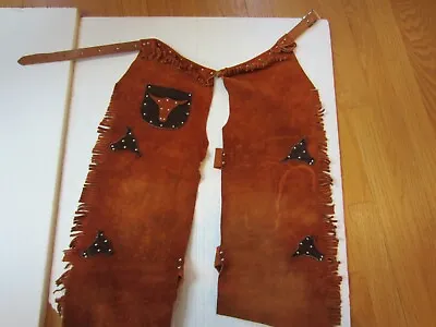 VINTAGE CHILD'S SUEDE LEATHER Fringed CHAPS COWBOY COWGIRL 23 Inches • $40