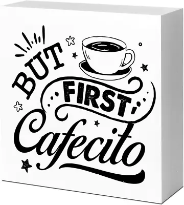 But First Cafecito Wood Box Sign Desk DecorFunny Coffee Cup Wood Block Plaque B • $22.49