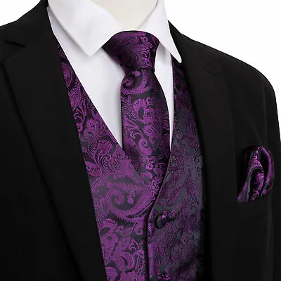 Men's Solid Satin Tuxedo Vest Tie And Hankie. Formal Dress Wedding Prom • $22.99