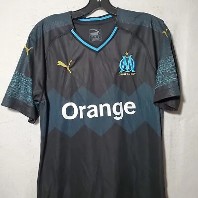 PUMA Olympic De Marseille Jersey OM Soccer Football Dry Cell Black Embroidered • $59.97