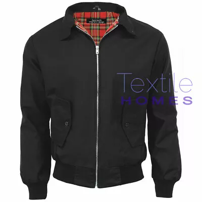 £16.99 • Buy Mens Harrington Jacket With Tartan Lining Summer Zip Up Classic Bomber Coat