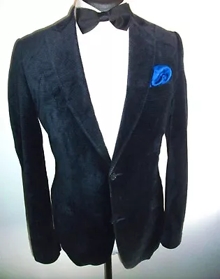 VELVET Velour ARGYLE SMOKING TUXEDO JACKET BLAZER 38 DIAMOND Dinner SUIT Coat • £19.99