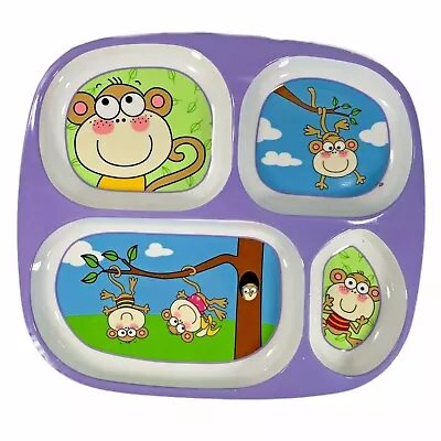 Melamine Monkey Divided Kids Portion Purple Plate Plastic 4 Sections Children's • $9.97