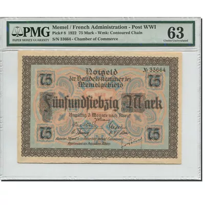 [#278946] Banknote Memel Memel 75 Mark Moulin 1922 1922-02-22 KM:8 Grade • $648.70