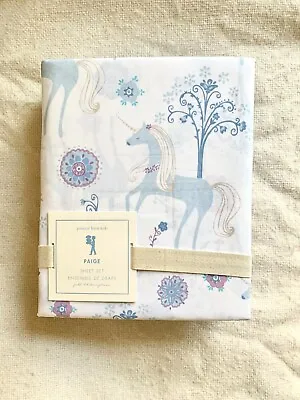 Pottery Barn Kids Paige Unicorn Horse Sheet Set   Full Blue White • $139