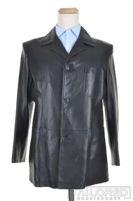 BRIONI Solid Black Perforated Leather Mens Jacket Car Coat - LARGE • $777