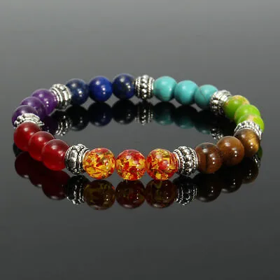 7 Chakra Healing Natural Stone Round Gemstone Yoga Energy Beads Bracelet Jewelry • $5.89
