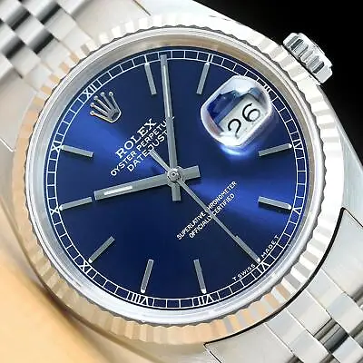 ROLEX MENS DATEJUST BLUE DIAL 18K WHITE GOLD SS 16234 WATCH W/ROLEX JUBILEE BAND • $5599.95