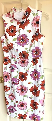 Brooks Bros Dress 2 Floral Mock Neck SheathSleeveless Retro Mad Men 60s  • $17