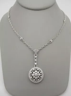 Judith Ripka 925 Sterling Silver CZ Enhancer Pendant Necklace W/ Station Chain • $85.99