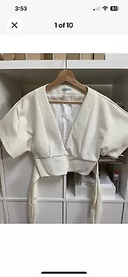 Kookai Cropped Cream Top Short Kimono Sleeves Back Tie Size 40 Or 10-12 • $15