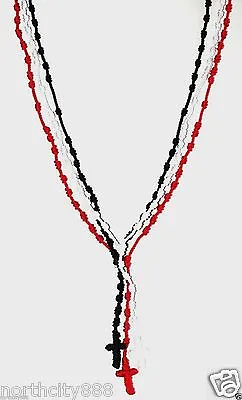 Rosary Necklace Long Knotted Black Red White Cord Rope Lot Of 3 Rosaries Beads • $17.25