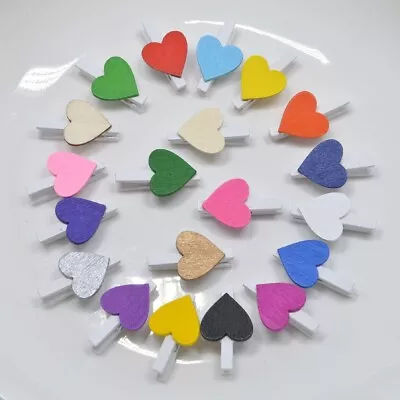 Small Wooden Craft Pegs With Coloured Hearts - Choose Natural Or White Pegs 30mm • £3