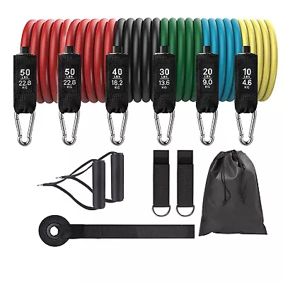 11 Piece Resistance Bands Set Yoga Pilates Tube Workout Band Fitness Heavy Duty • $28.50