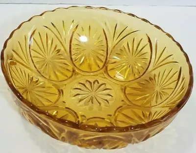 Vintage Amber Starburst Cut Glass Bowl With Scalloped Rim Edges • $16.99