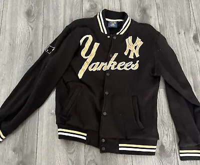 Cooperstown MAJESTIC ATHLETIC Yankees New York Baseball Jacket UK B9 Black Gold • £45