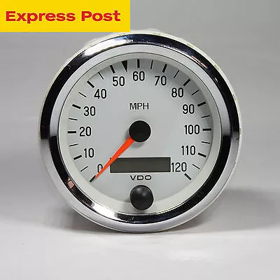 VDO 85mm 12v/24v WHITE/CHROME SPEEDOMETER 120Mph GAUGE Automotive-marine-4wd • $396.99