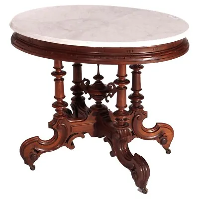 Antique Victorian Brooks Brothers Walnut & Marble Parlor Table Circa 1890 • $2760
