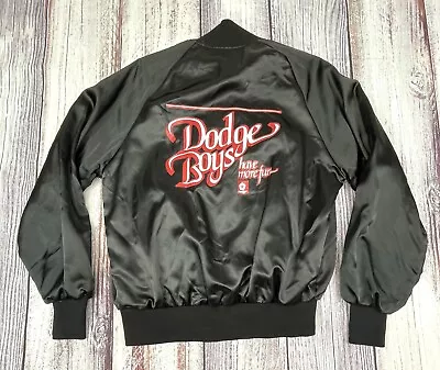 Vintage 80's “Dodge Boys Have More Fun” Black Satin Retro Car Jacket Sz Large • $8.99